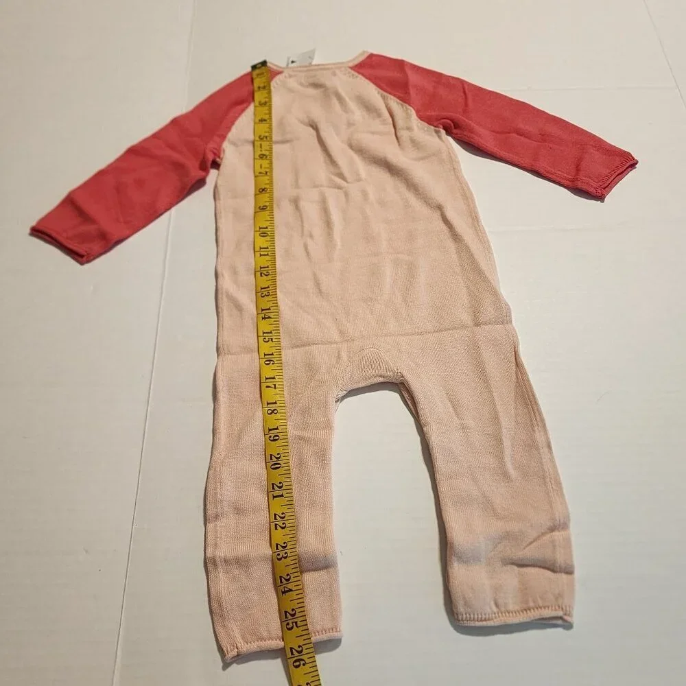 New Baby Gap Peach & Red Knit Romper Cutie 12-18 Months 100% Cotton